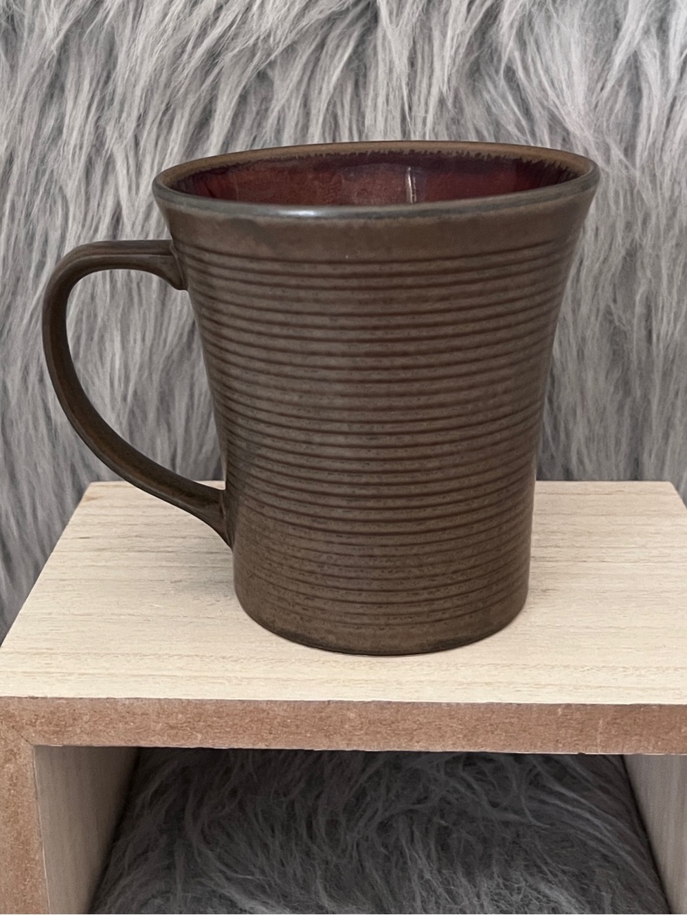 Brown Ceramic Ribbed Coffee Mug Made in Japan EUC
